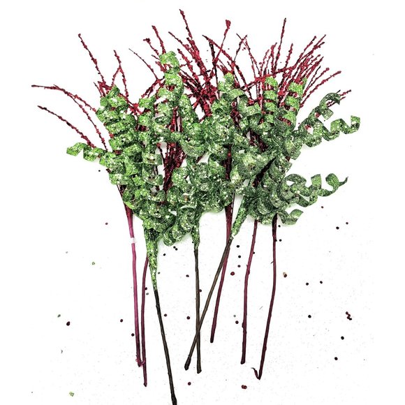 Twisted Twirl and Glitter Grass Red and Green Glitter Picks (Set of 8) - Picture 6 of 9